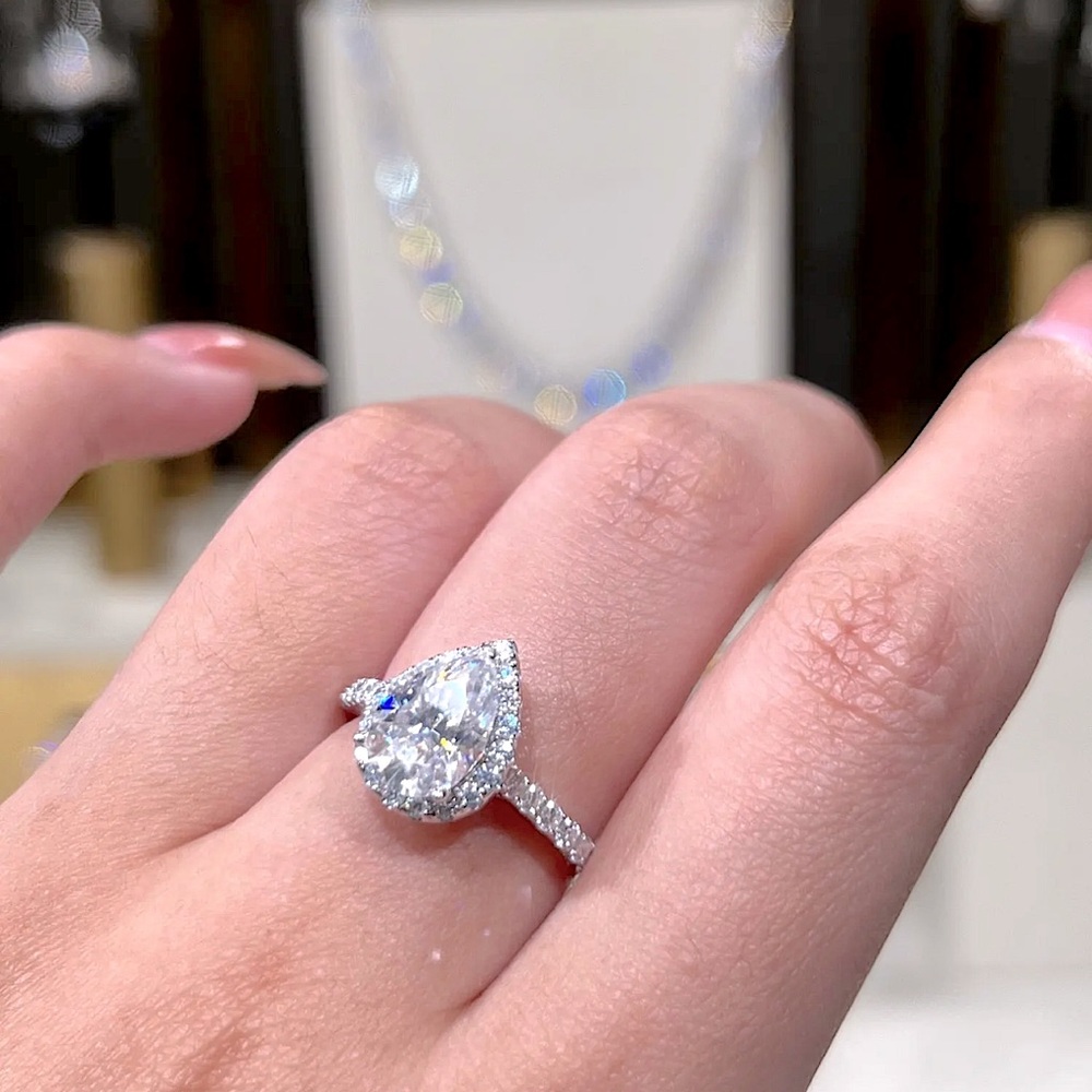2CT Pear cut genuine engagement ring